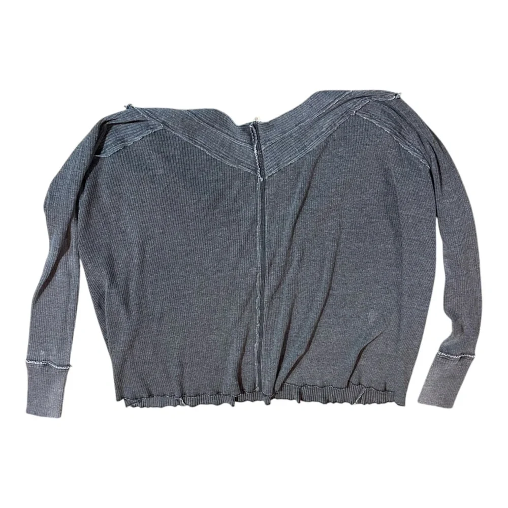 Free People Ocean View Tee Long Sleeves Gray Knit Oversized Shirt Top Size XS